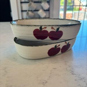 Vintage Alco Industries Apple Garden Stoneware 7x4.5" Ramekin Bowl Hand Painted